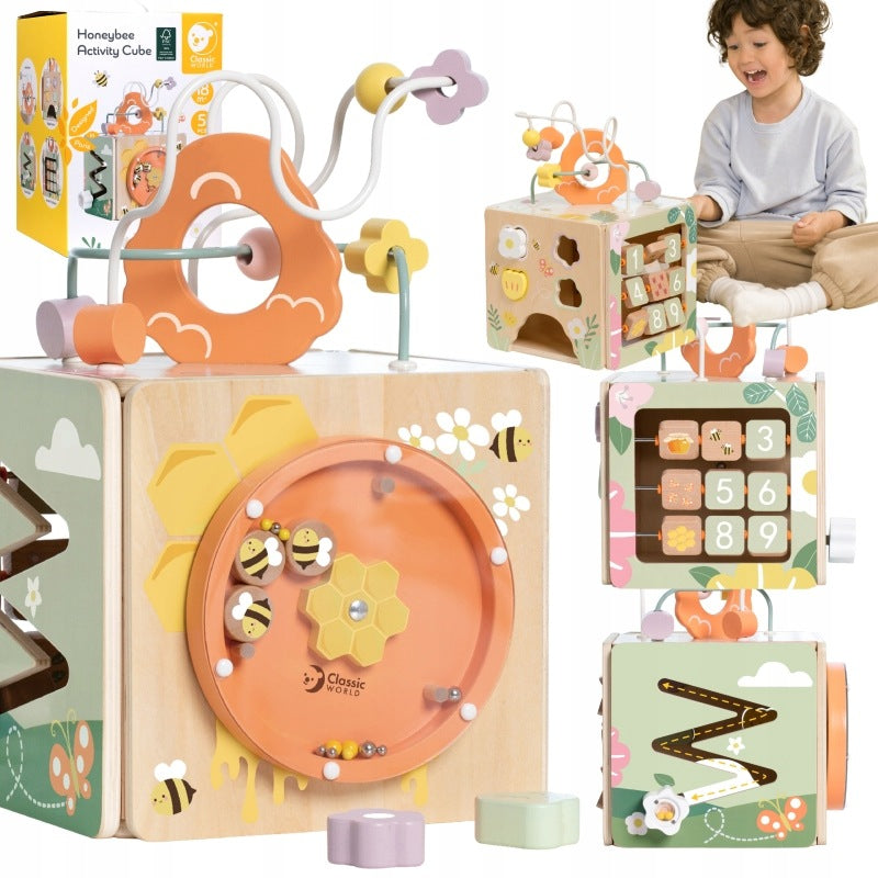 Wooden Sensory Educational Cube 5in1 Classic World