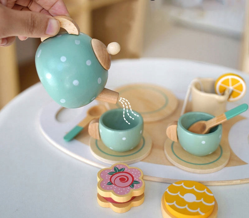 Wooden Service for Children for Coffee Tea Coffee Set Cups Tableware Packaging status original