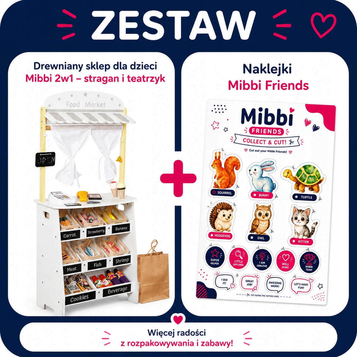 Wooden Shop 2in1 for Children Stragan Theatre Supermarket with Cash Register Shop Packaging status original