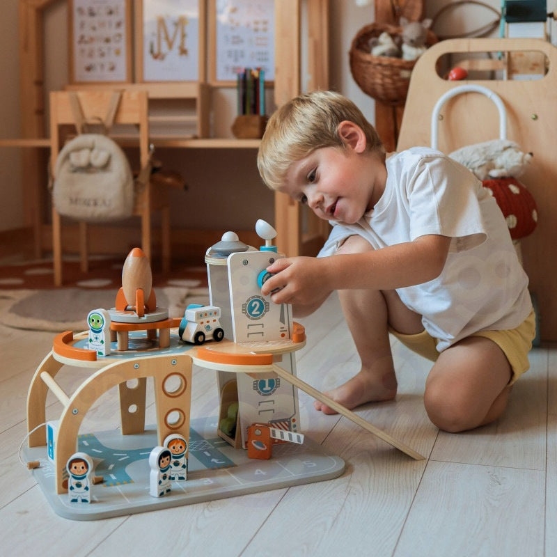 Wooden Space Parking Space Station Tooky Toy Packaging status original