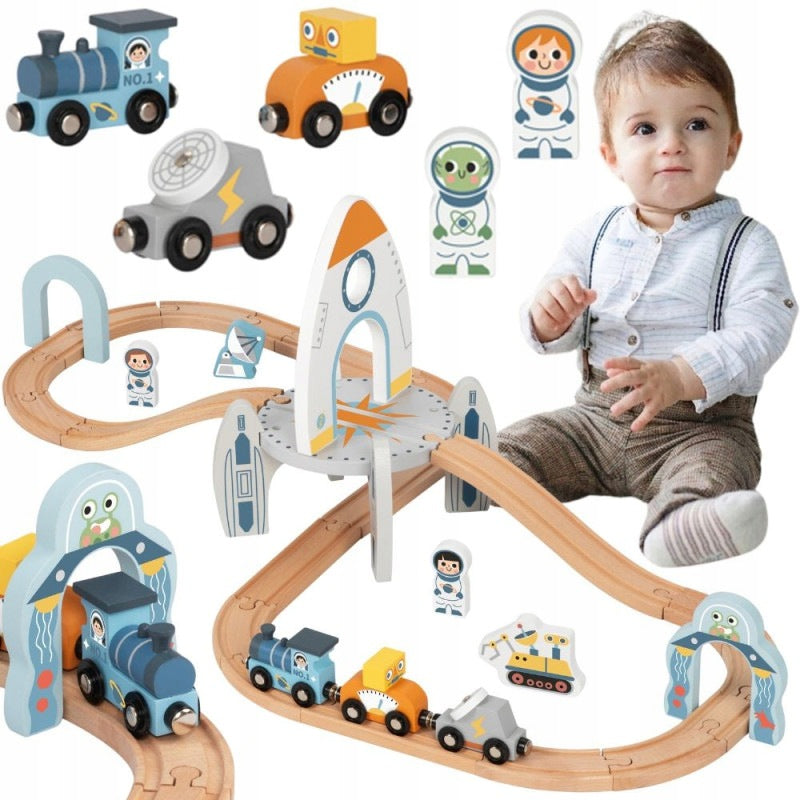 Wooden Space Queue Track Set Tooky Toy