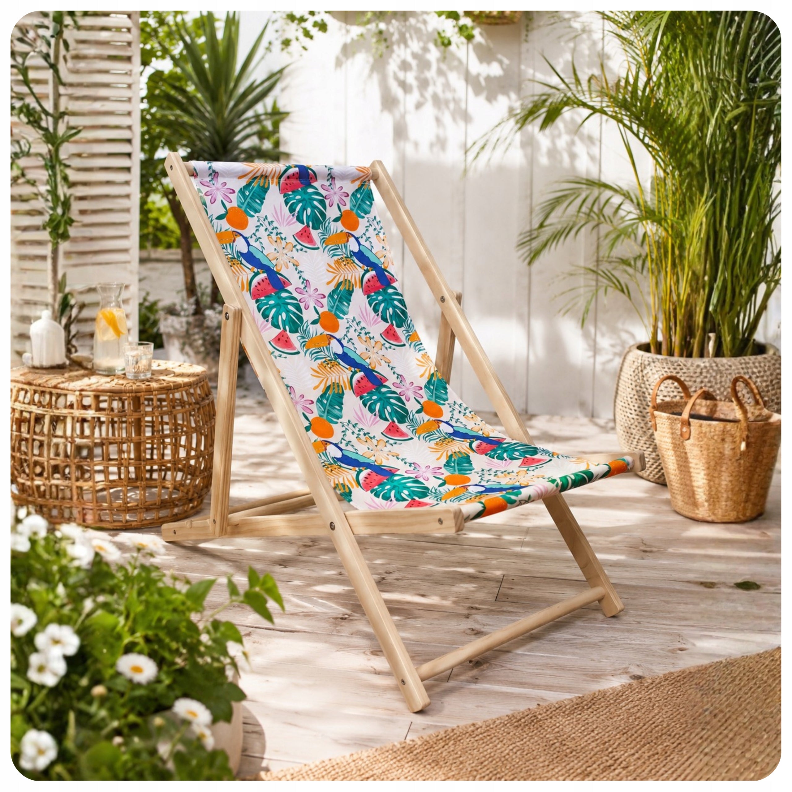 Wooden Sun Lounger Folding Colorful Boho Adjustable in 3 Positions max.120 kg Brand Atos