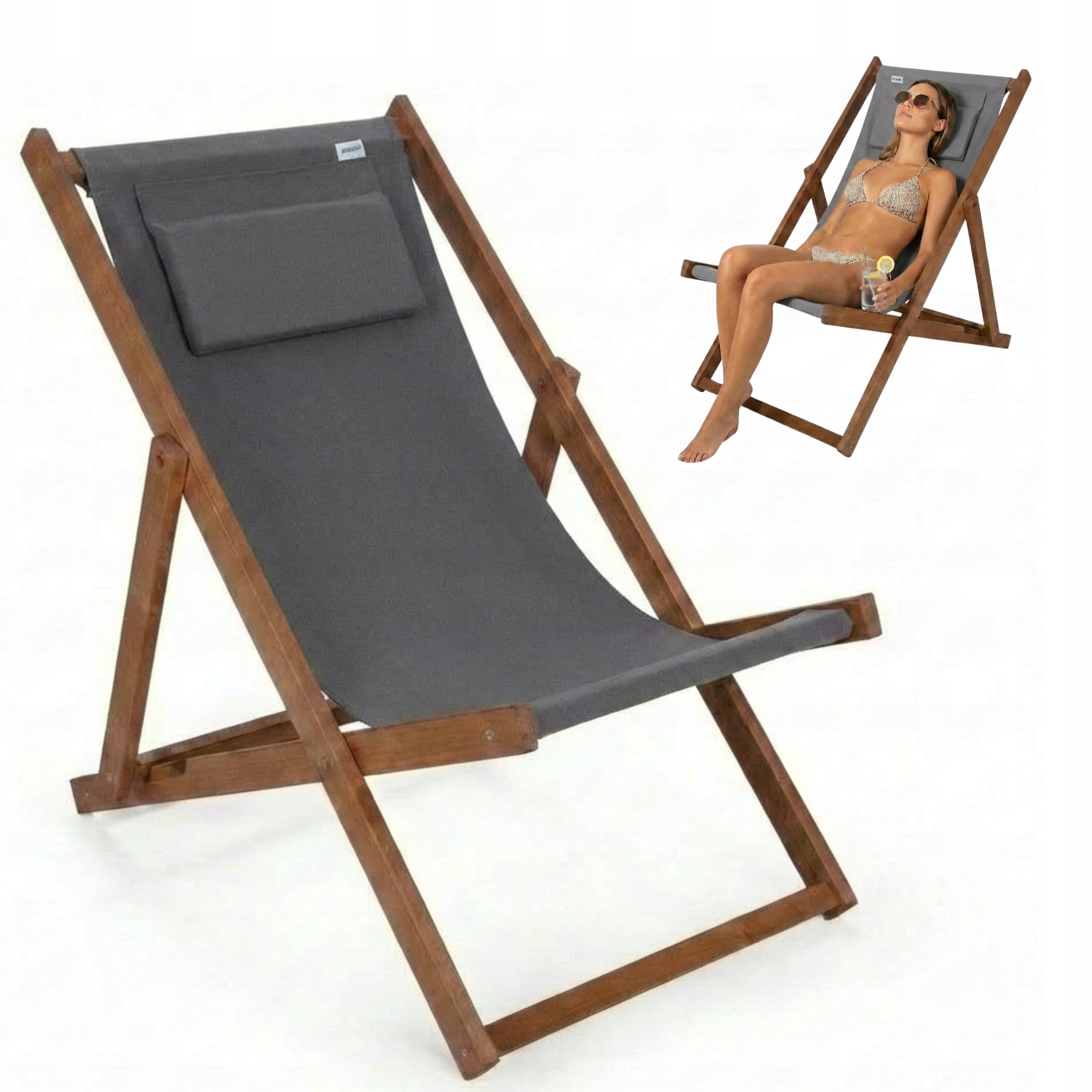 Wooden Sun Lounger with Cushion Impregnated Garden From the Manufacturer