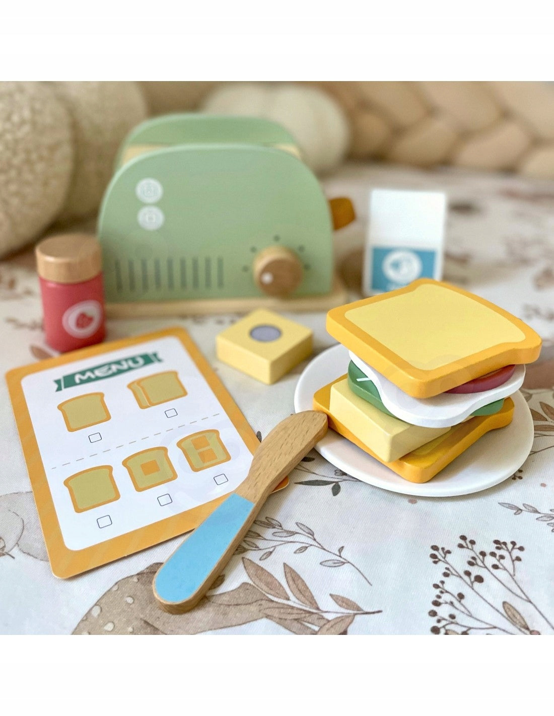 Wooden Toaster Breakfast Set with Appliance Accessories 13 el. WOOPIE GREEN Brand Woopie