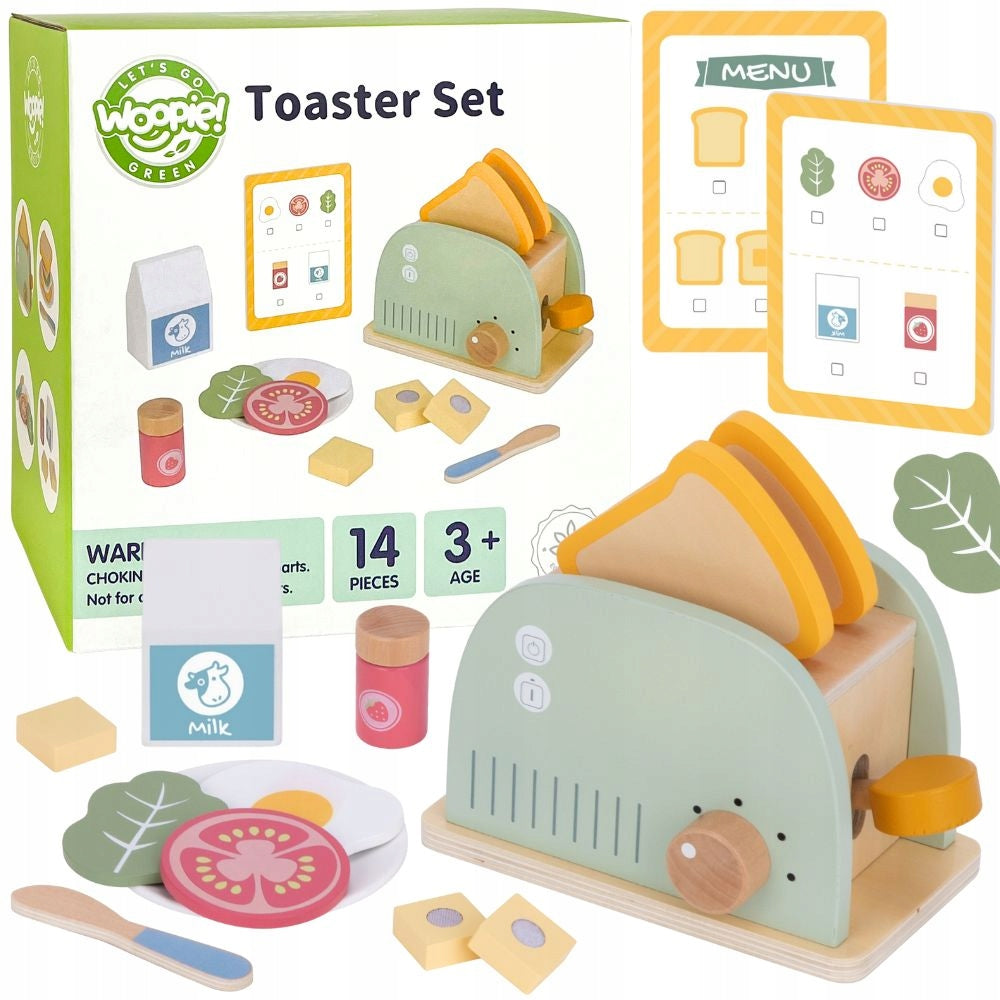 Wooden Toaster Breakfast Set with Appliance Accessories 13 el. WOOPIE GREEN
