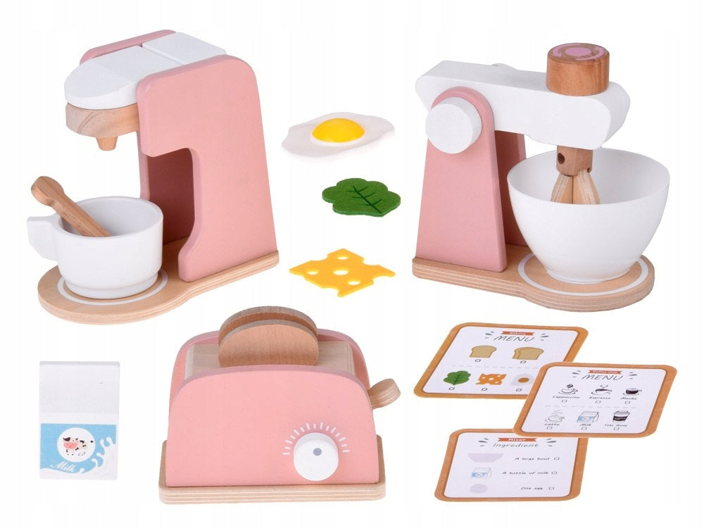 Wooden Toaster Set Express Mixer +Accessories Small Household Appliances for Play Packaging status original