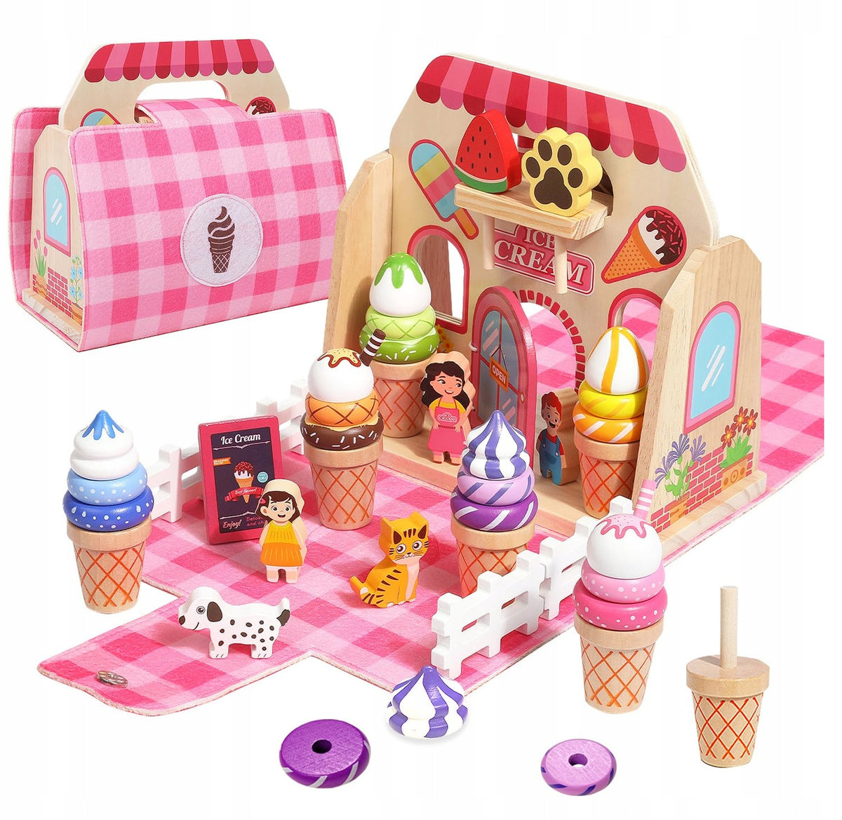 Wooden Toy Ice Cream Shop Educational Ice Cream Shop Folding Cottage 2in1