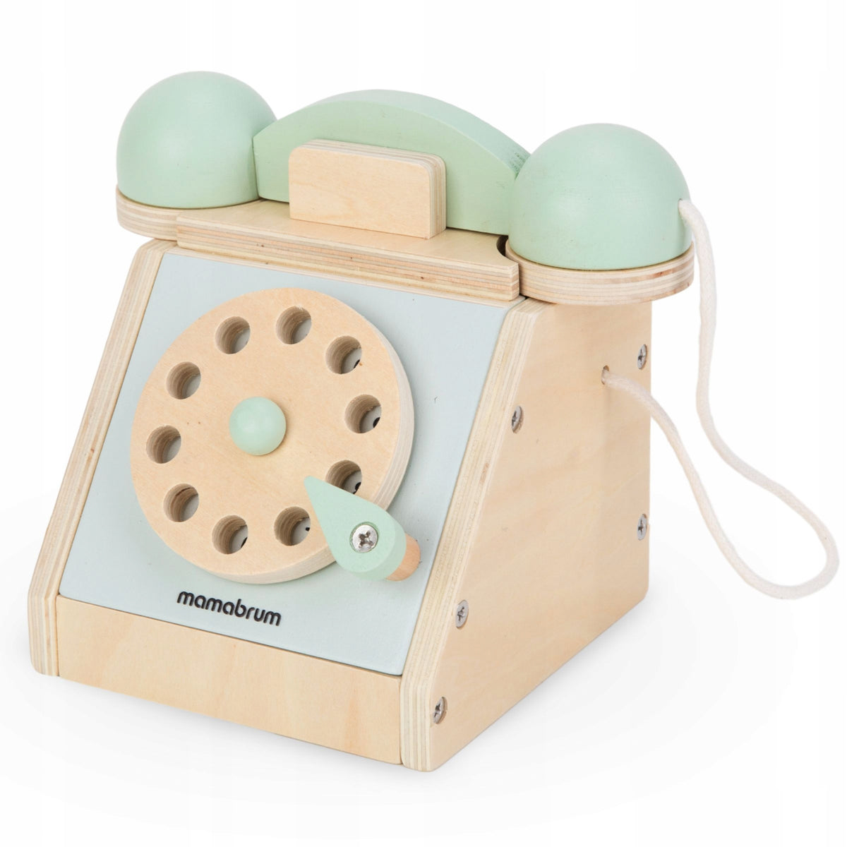 Wooden Toy Retro Phone with Shield For Children Shades of Green