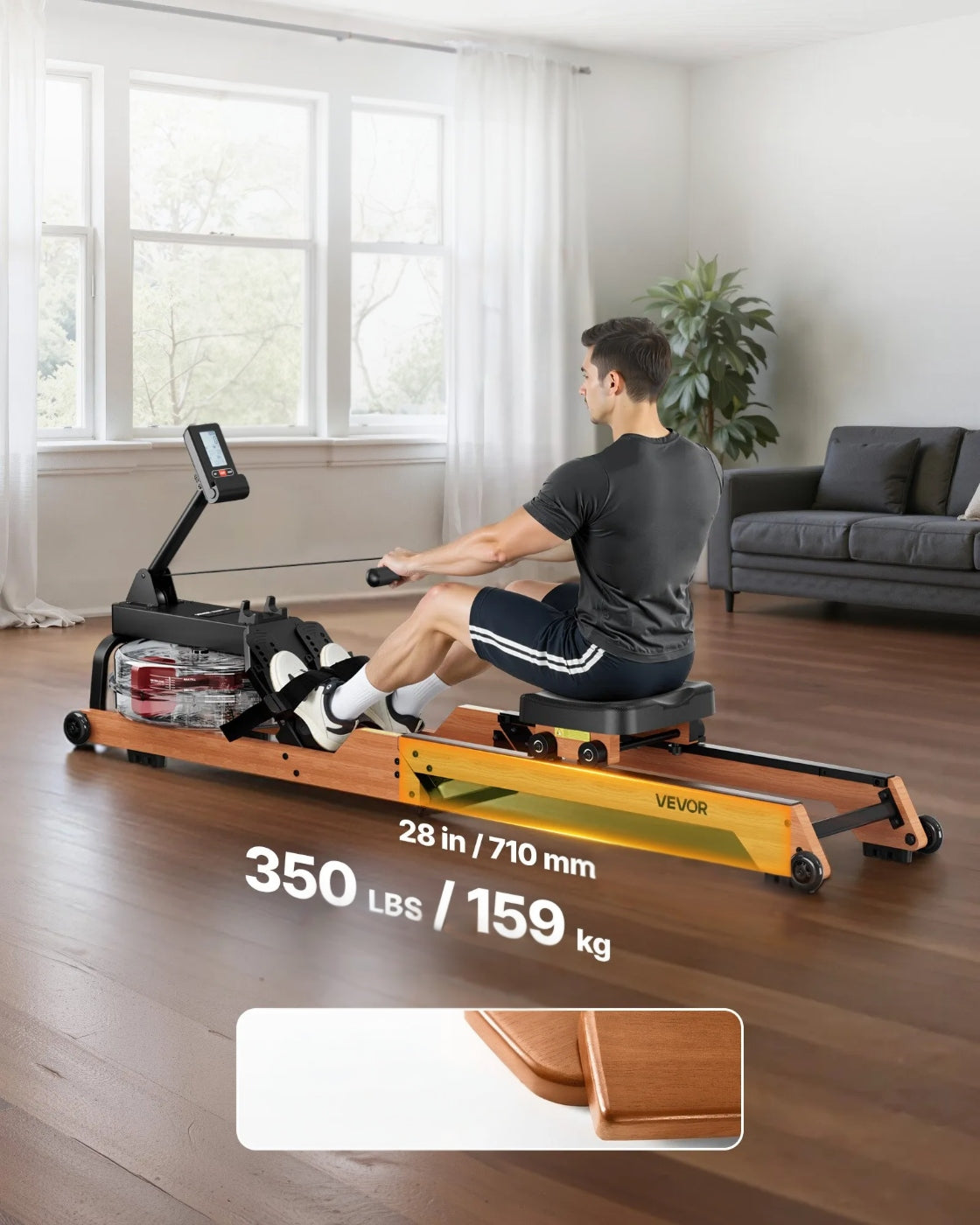 Wooden Water Rowing Machine Folding 6 Resistance Levels LCD Home Training Manufacturer code 5907021467445
