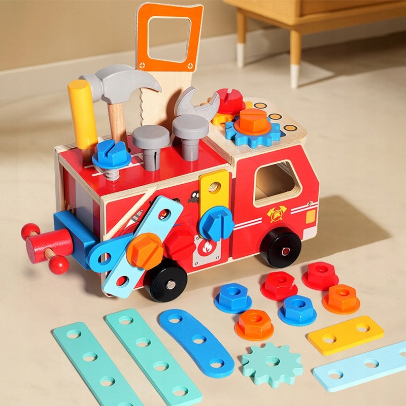 Wooden Workshop Fire Brigade Tools Auto for Twisting Montessori 2in1 Packaging status original