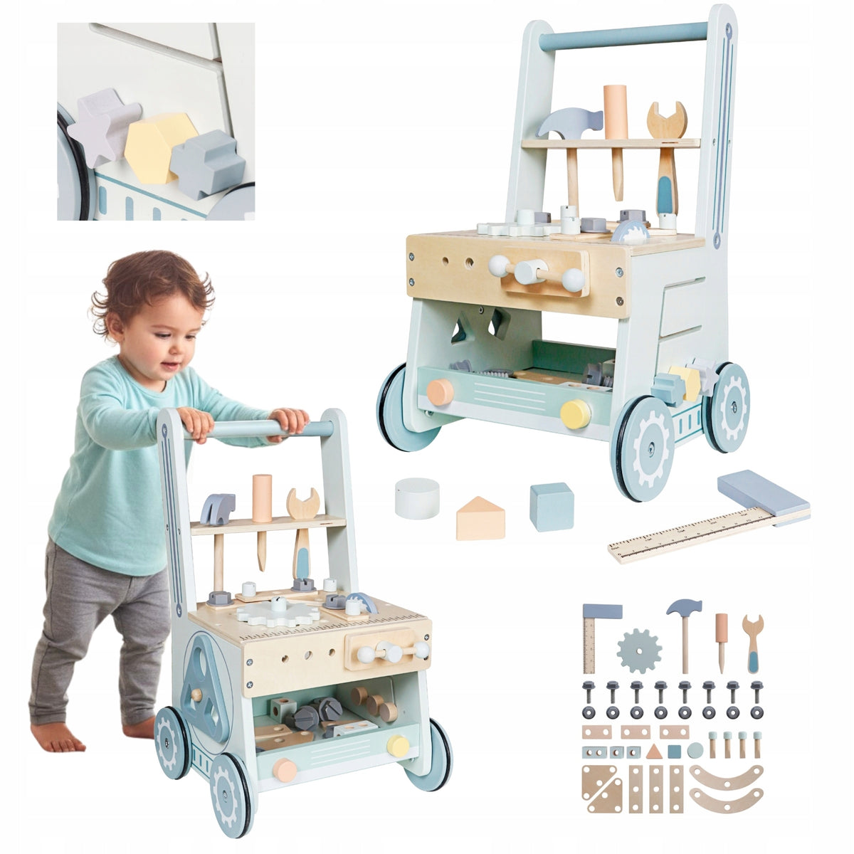 Wooden Workshop For Children 5in1 Walker Pusher Walker 41 Elements Solid