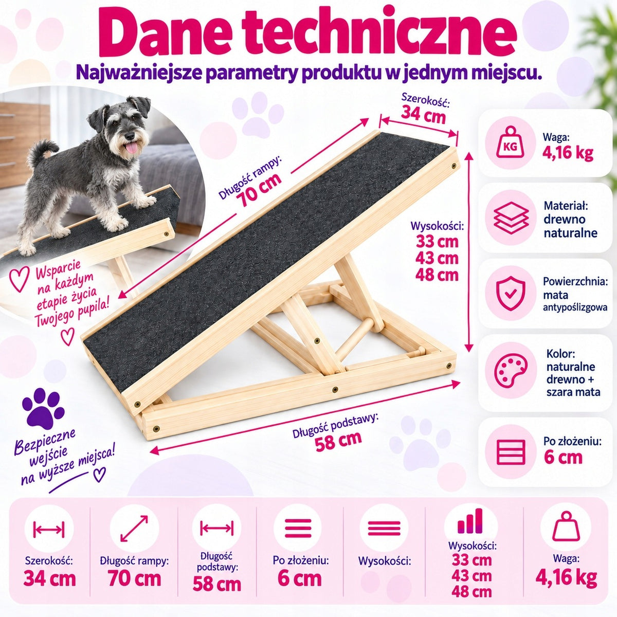 Wooden adjustable ramp for animals 3 height 70 cm Polish Product Manufacturer code PDK