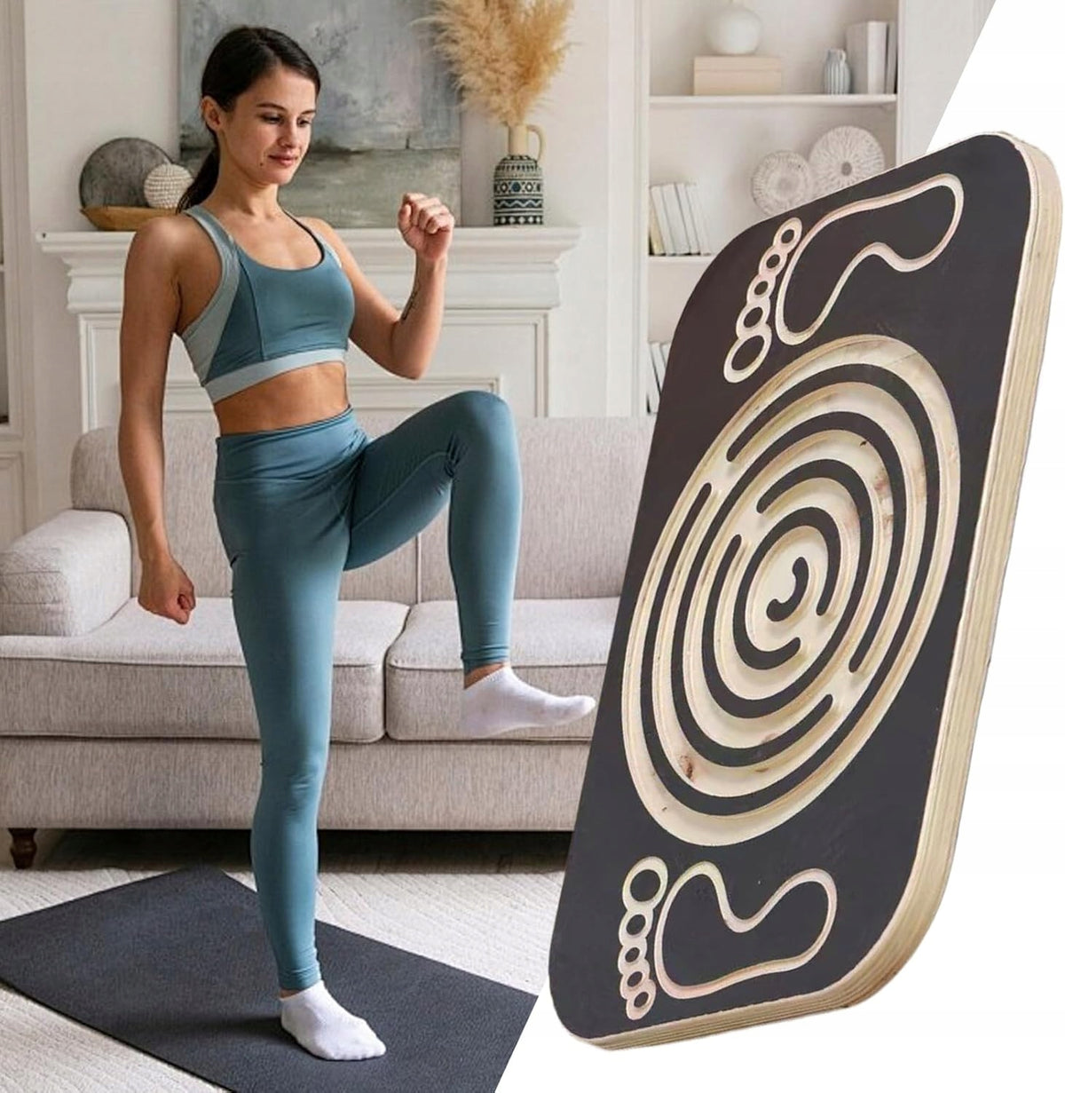 Wooden balance board with maze and balls - balance rocker Packaging status original