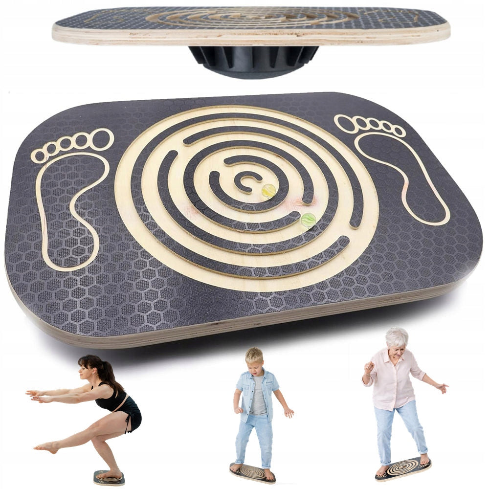Wooden balance board with maze and balls - balance rocker