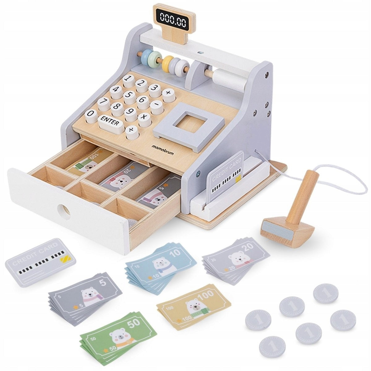 Wooden cash register Mamabrum with accessories for children 3+