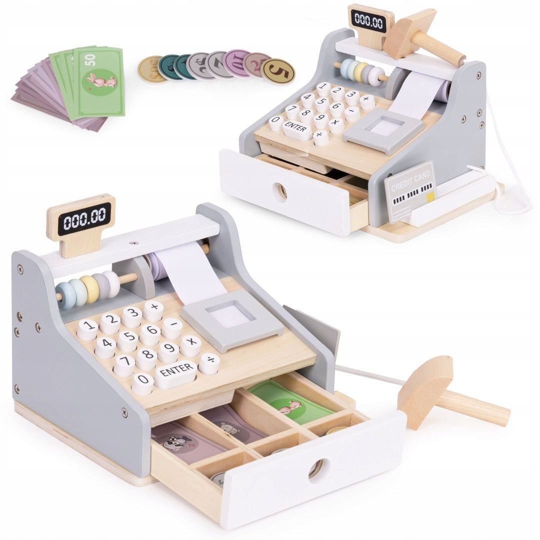 Wooden cash register for children scanner banknotes coins card ECOTOYS