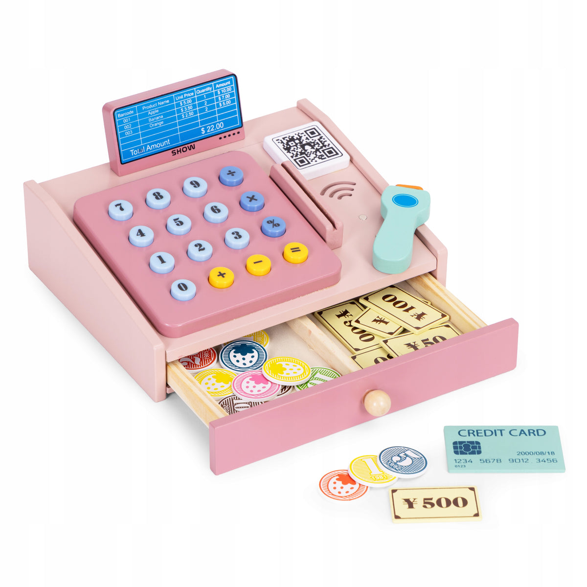 Wooden cash register for children scanner banknotes coins card Multistore Brand Multistore