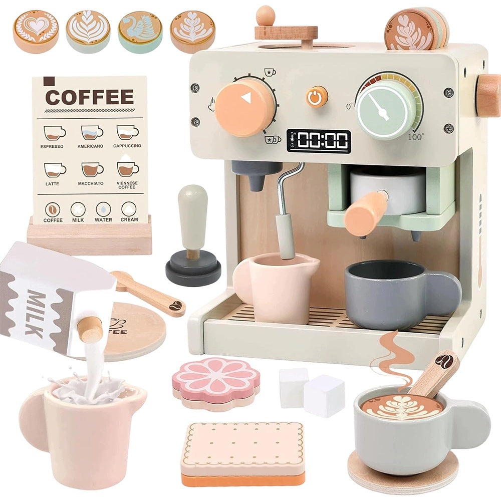 Wooden coffee maker, educational toy, 3+, pastel
