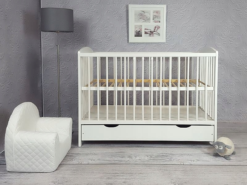 Wooden cot with drawer 120x60 cm white Color white