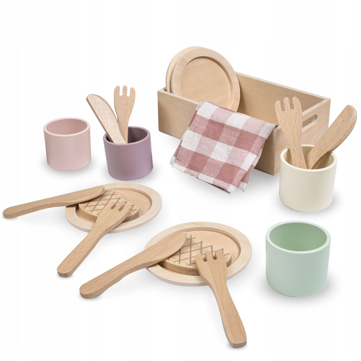 Wooden dinner set Mamabrum with red pads for children 3+ Manufacturer code MAM192 DINNER SET P
