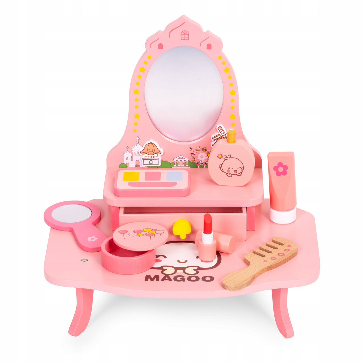 Wooden dressing table for children with mirror and drawer 7 accessories ECOTOYS Brand Ecotoys