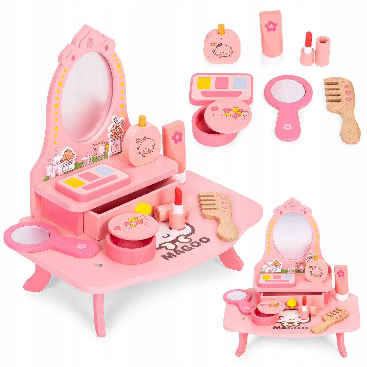 Wooden dressing table for children with mirror and drawer 7 accessories ECOTOYS