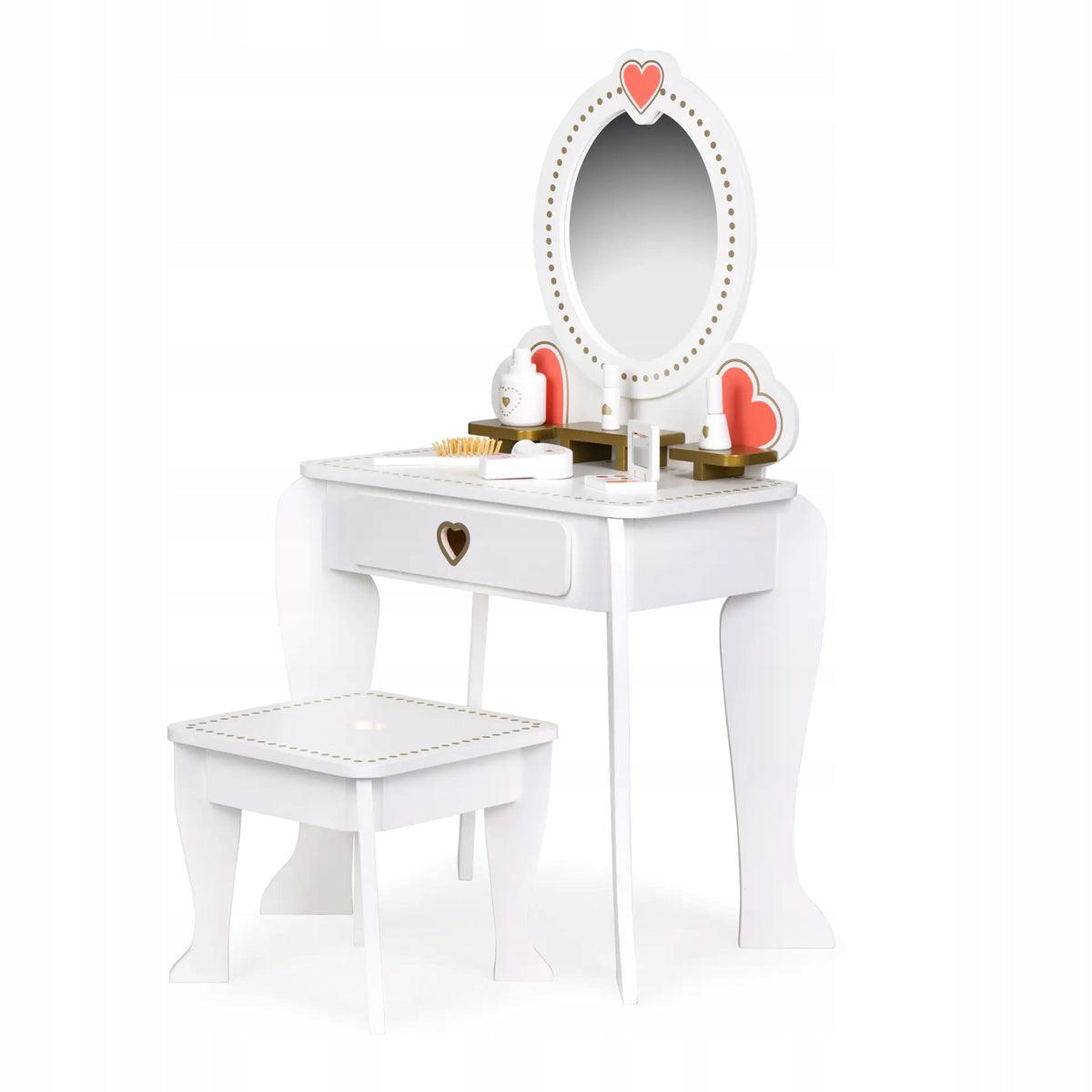 Wooden dressing table girls mirror akcesoria white elegant neutral Batteries included no