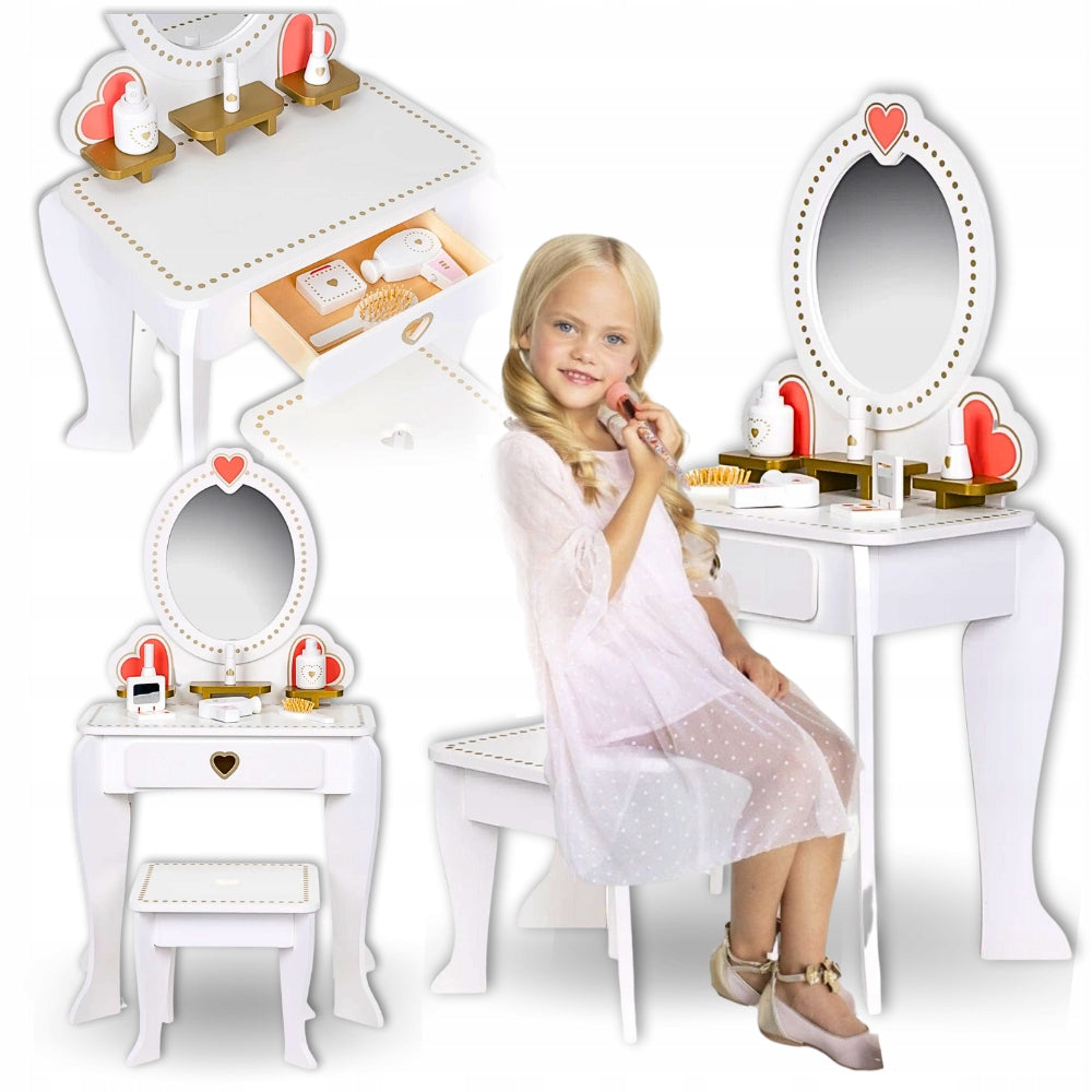 Wooden dressing table girls mirror akcesoria white elegant neutral