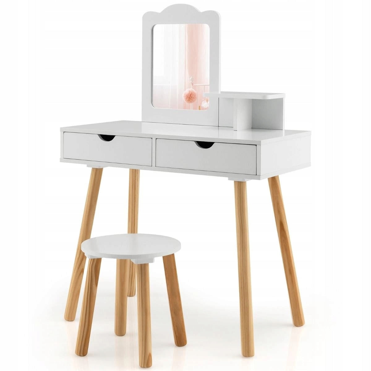 Wooden dressing table with mirror for children + dressing table chair