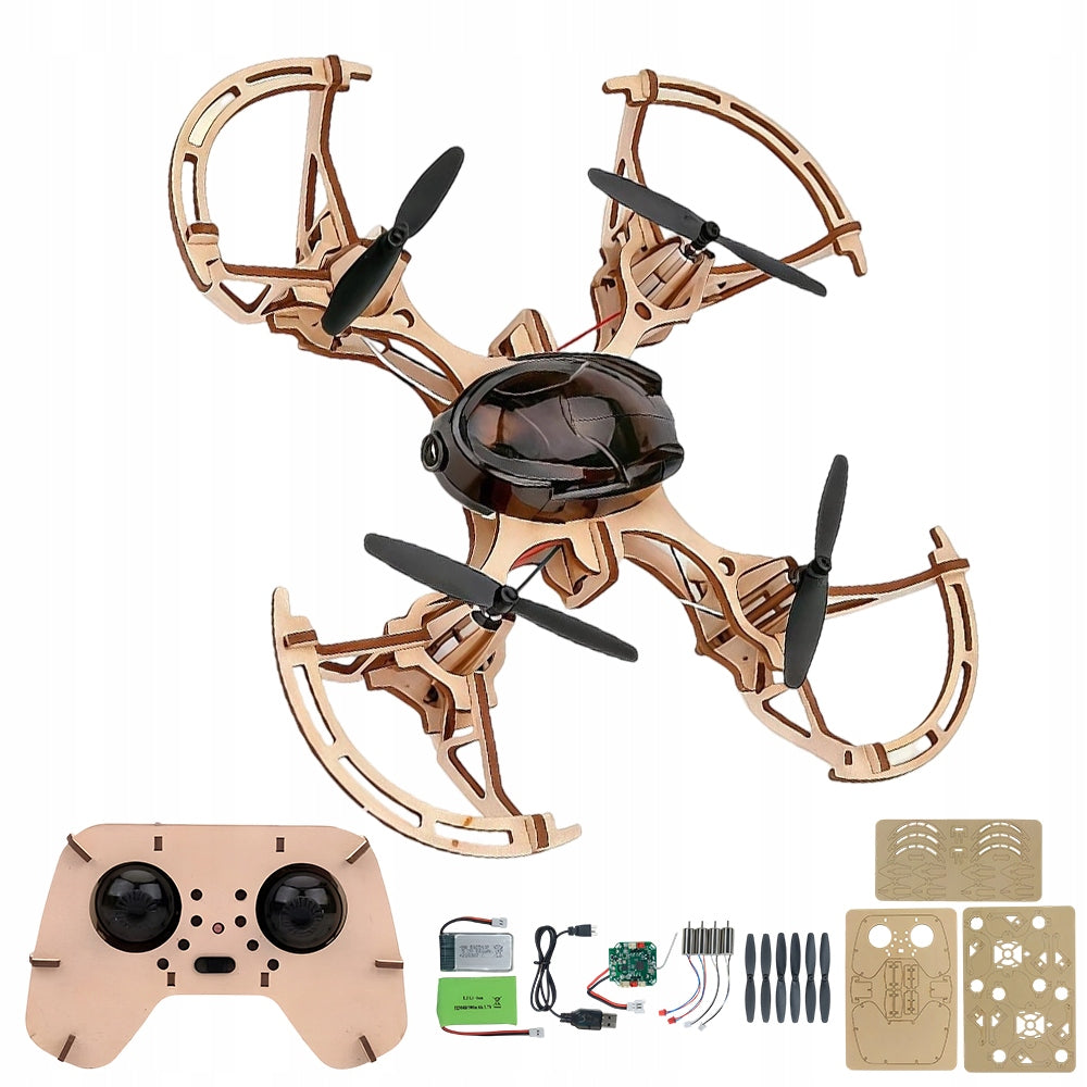 Wooden drone self-assembly STEM 14+ set with headless mode