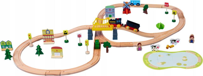 Wooden electric railway FARMA tracks 3,5m 75 el gift for child