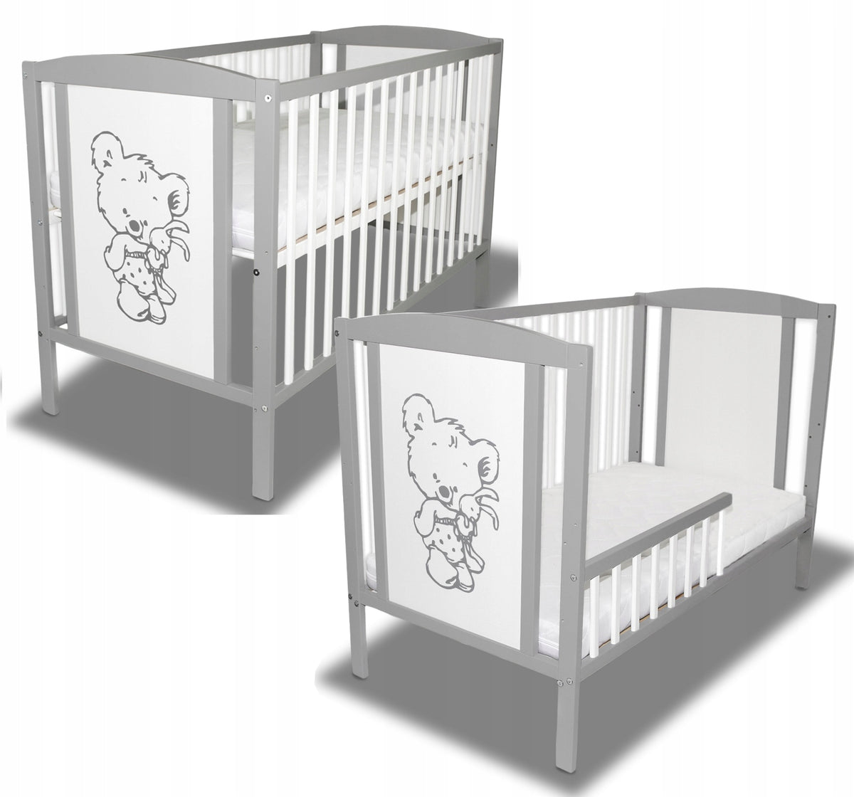 Wooden fence barrier for cot 120x60cm grey / white Manufacturer code barierka szaro biała