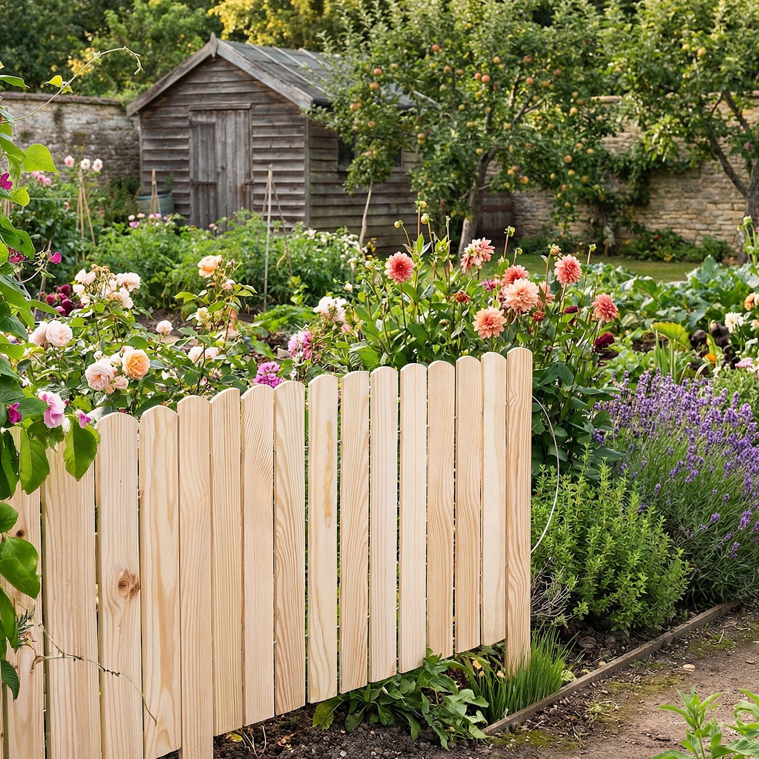 Wooden fence garden fence hammered lawn edging rollborder 200x40 Color beige
