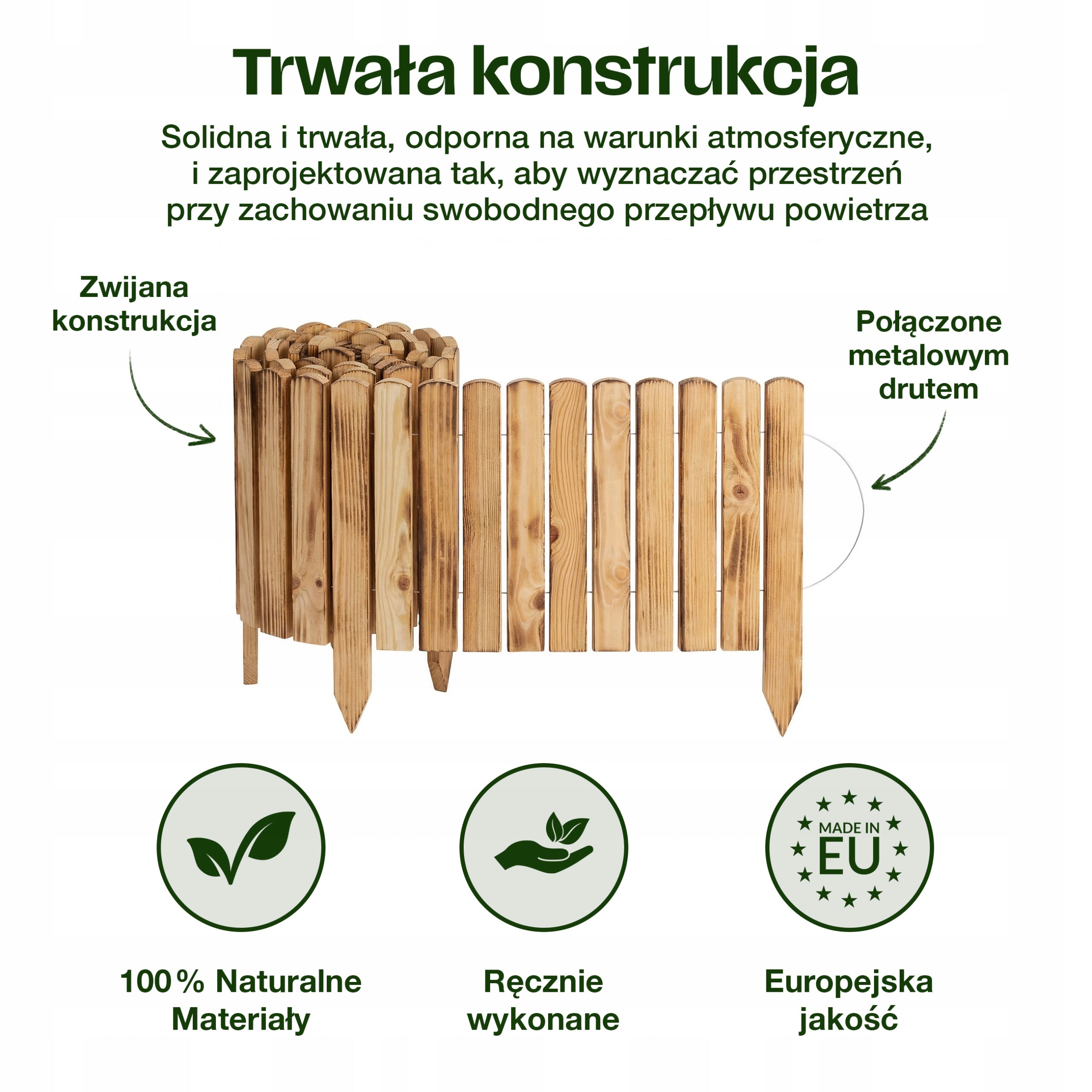 Wooden fence garden fence lawn edging rollborder tan 200x40 Manufacturer Creative Home
