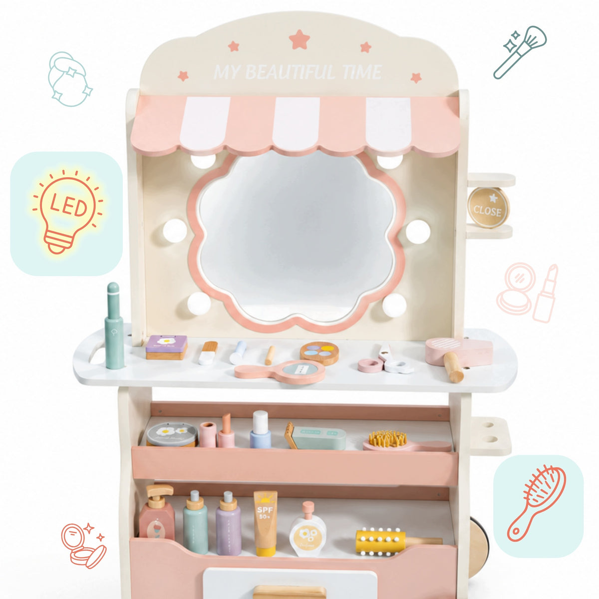 Wooden hair salon for children Mamabrum mobile with LED mirror Manufacturer code MAM390 HAIRCUT SHOP