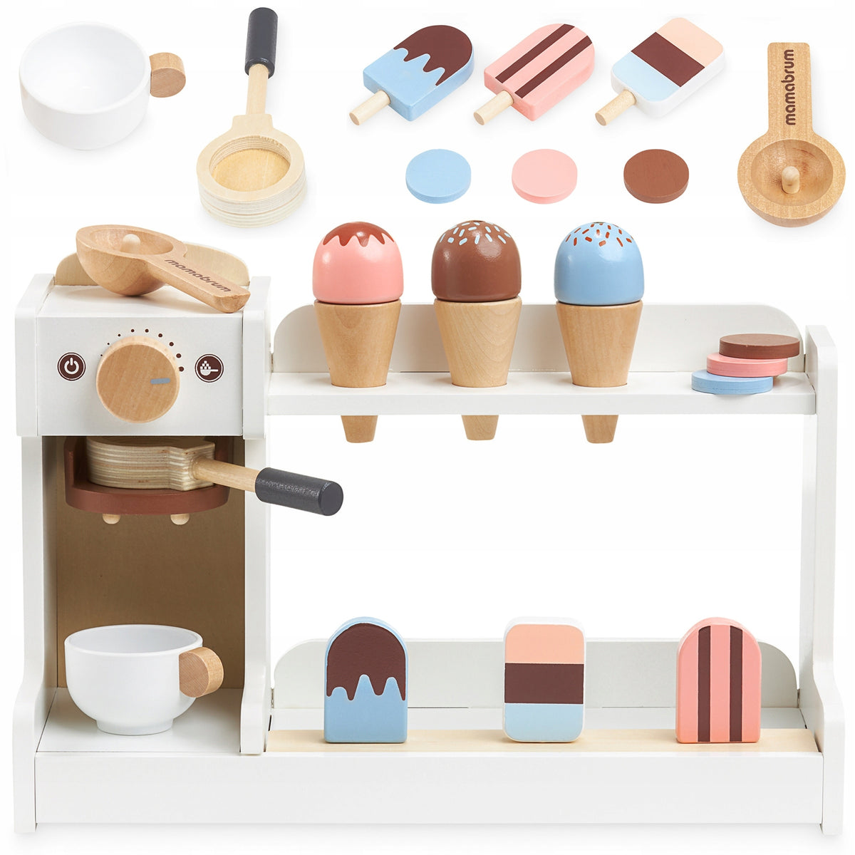 Wooden ice cream parlor with coffee machine - cafe with accessories Mamabrum