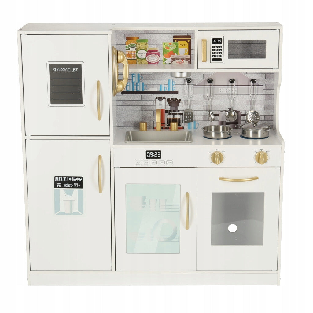 Wooden kitchen for children with fridge LED light 80 cm