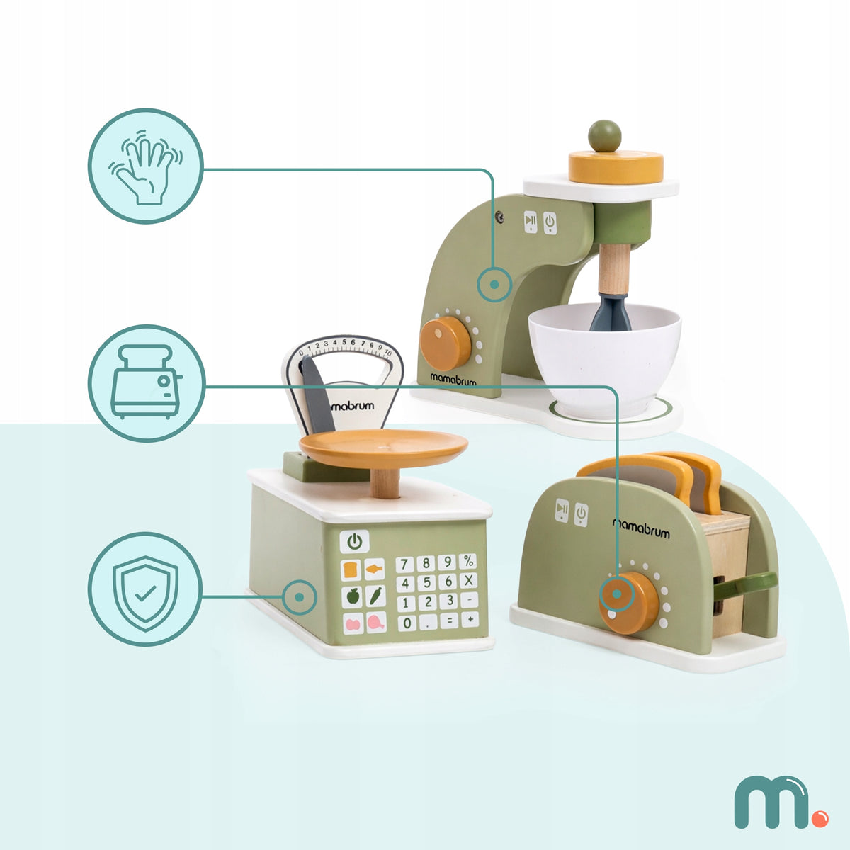 Wooden kitchen set for children mixer scale toaster Manufacturer code MAM297 KITCHEN SET