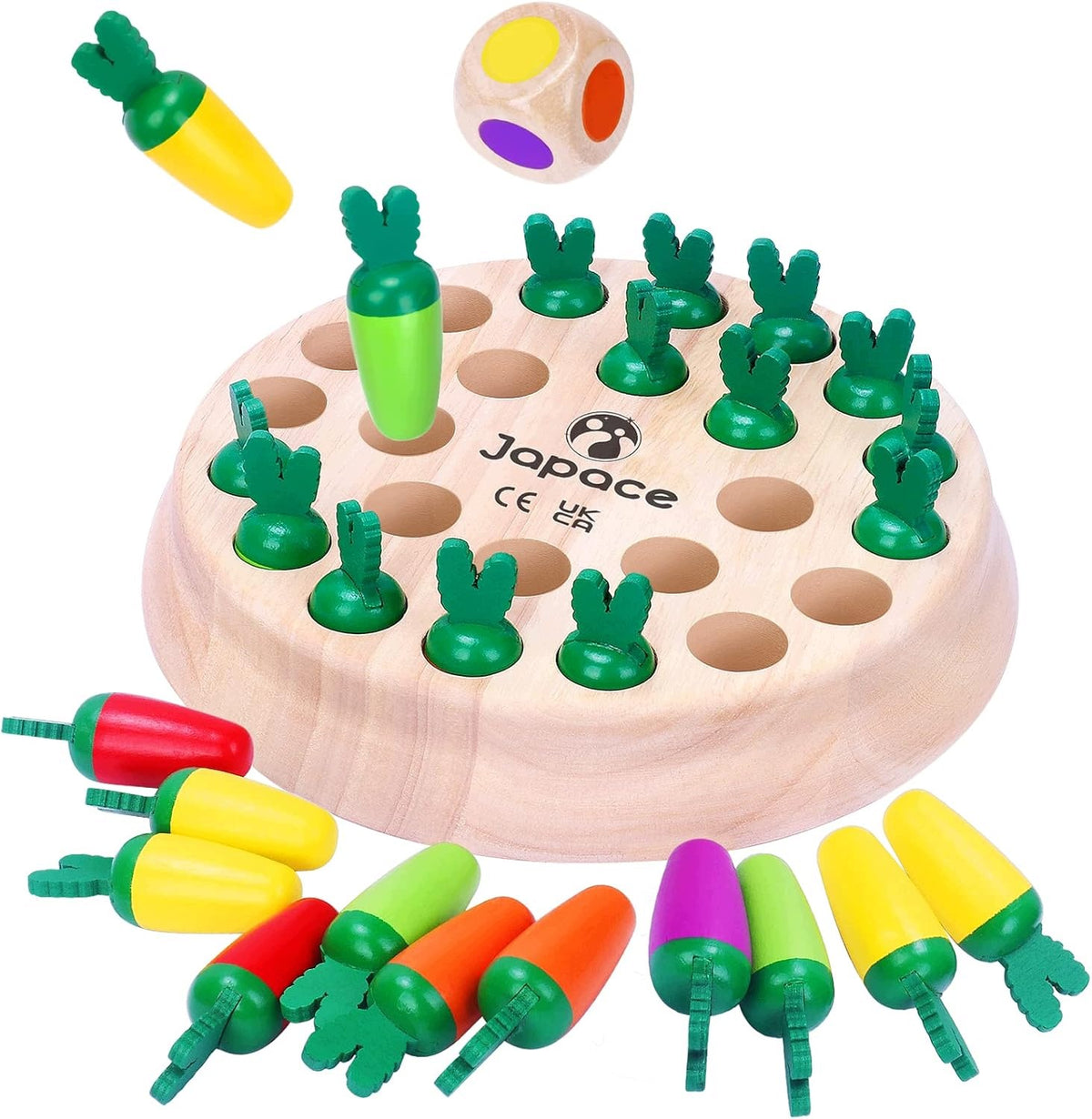Wooden memory game with carrot figurines, for children from 3