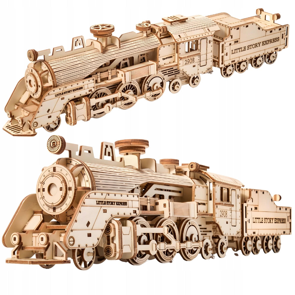 Wooden model 3D steam locomotive – plywood puzzle for folding