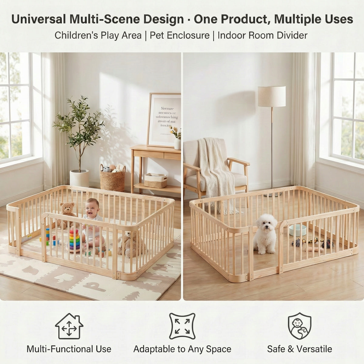 Wooden modular playpen 140x200cm for children and animals Brand no brand