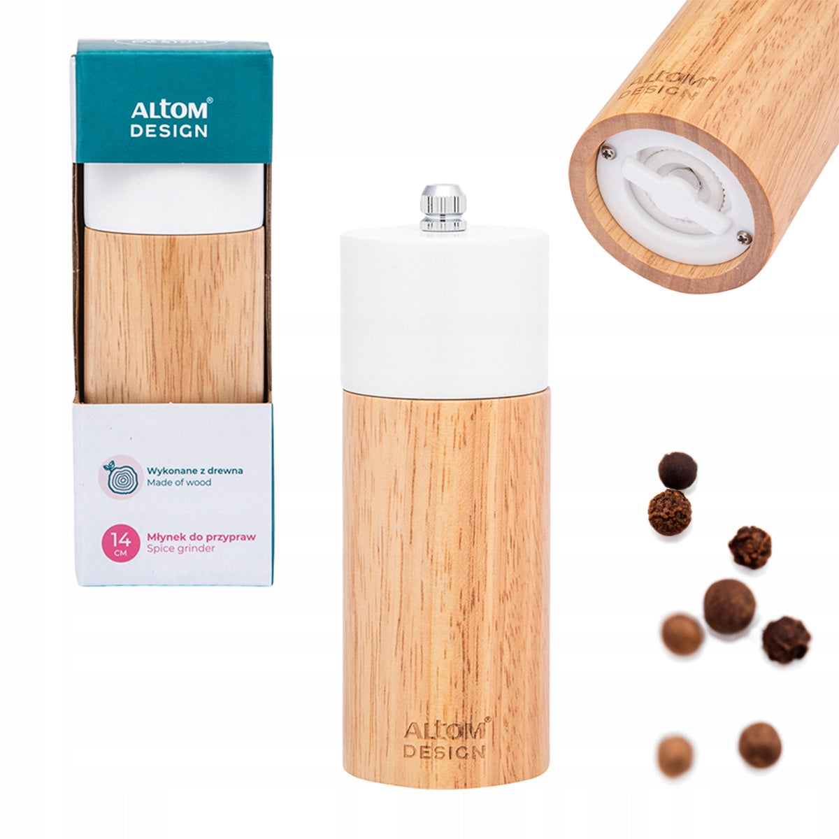 Wooden pepper and salt grinder for grinding spices Altom Design white