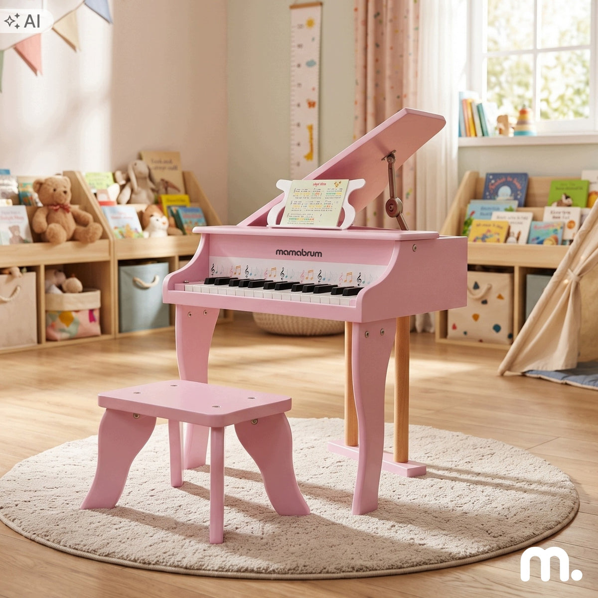 Wooden piano for children Mamabrum – pink Packaging status original