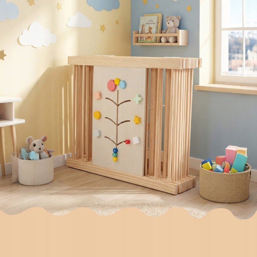 Wooden playpen for babies COSTWAY - with educational panel, with goal Manufacturer code BS10068NA