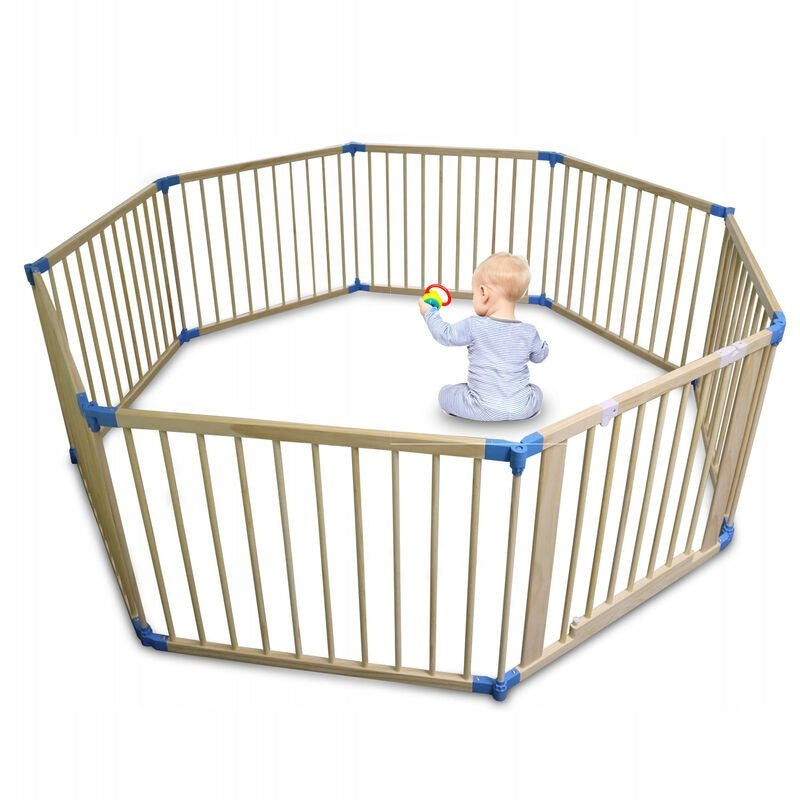 Wooden playpen for children Ø 150 cm modular folding with barrier closed
