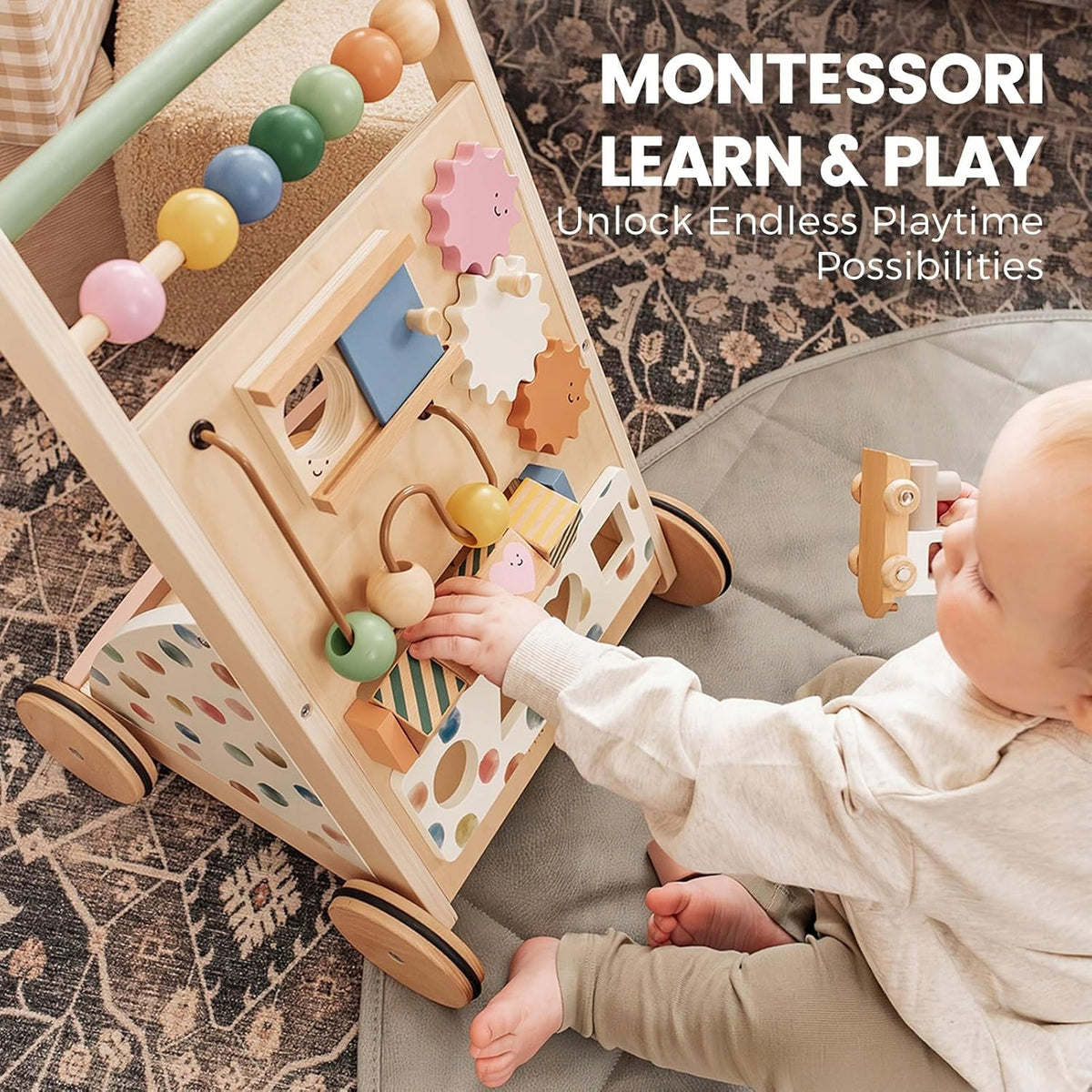 Wooden pusher Tiny Land Montessori – educational walker for toddler Manufacturer code TLTGBW001MC