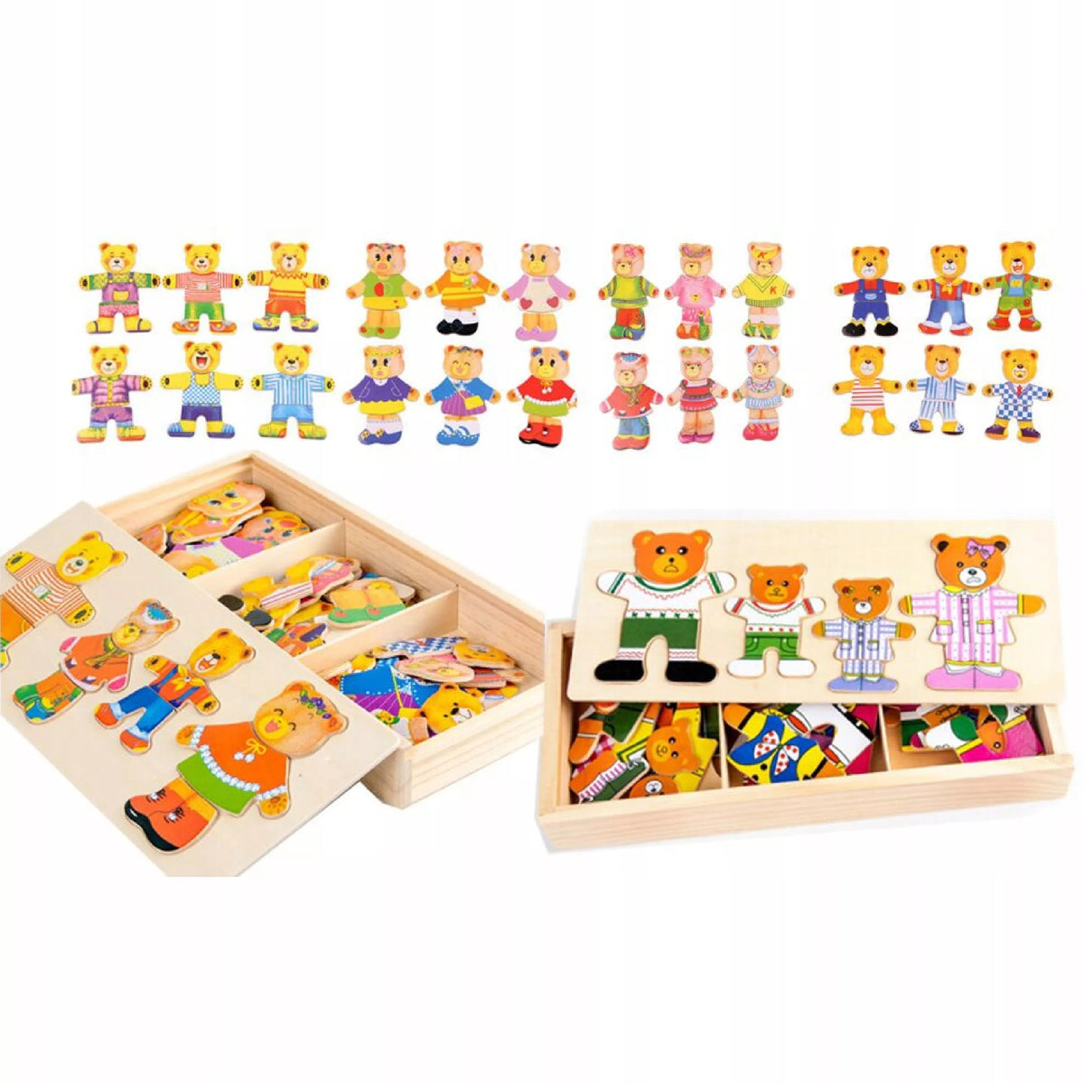 Wooden puzzle bear box blocks 74 el puzzle