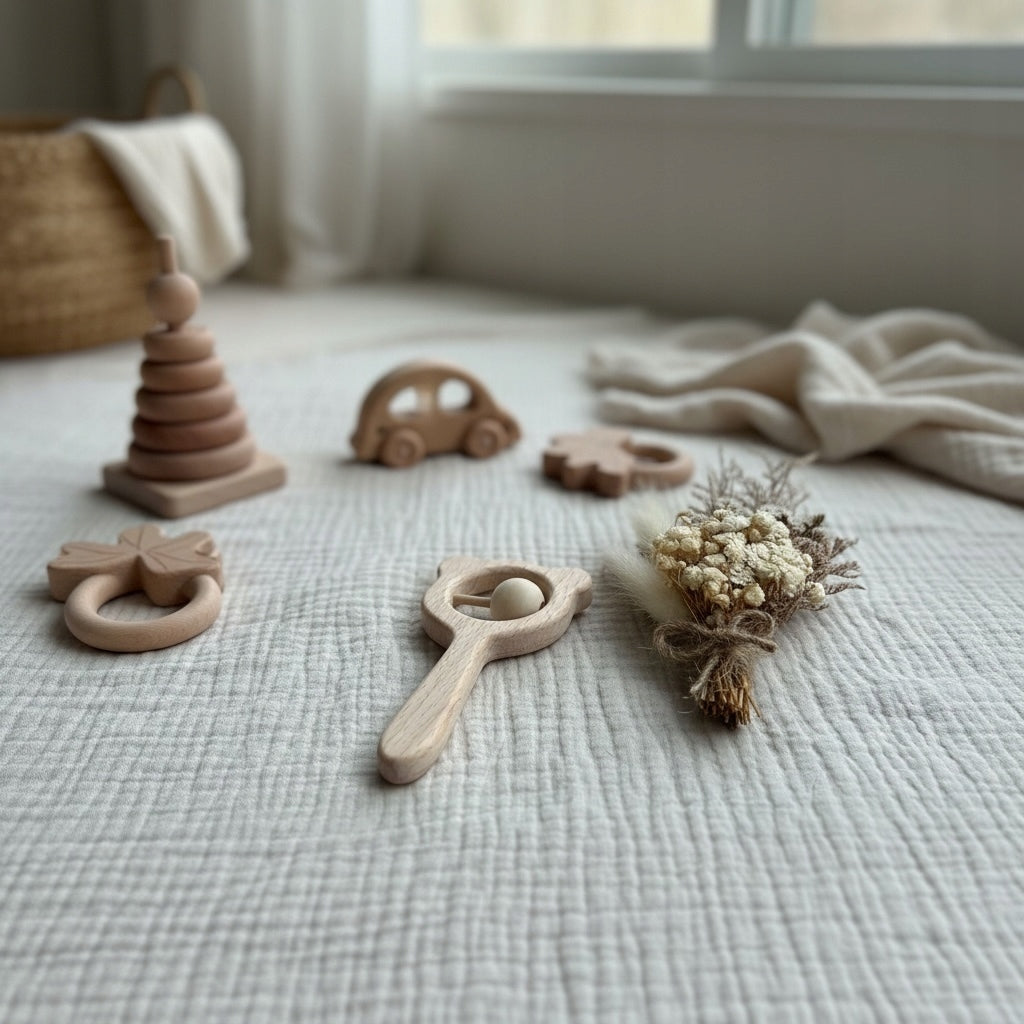 Wooden rattle for babies – natural, first Montessori toy Brand no brand