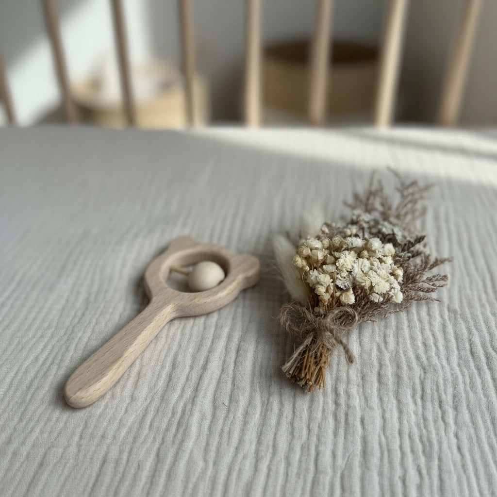 Wooden rattle for babies – natural, first Montessori toy Manufacturer code DG