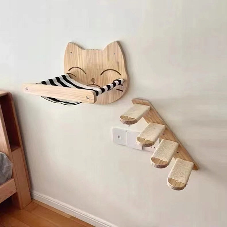 Wooden shelf with ladder on the wall bed for cat 64 Length 40 cm